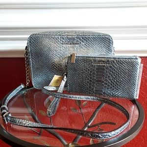 MICHAEL Michael Kors LG EW PaleBlue Embossed Leather Crossbody & Dbl Zp Wristlet